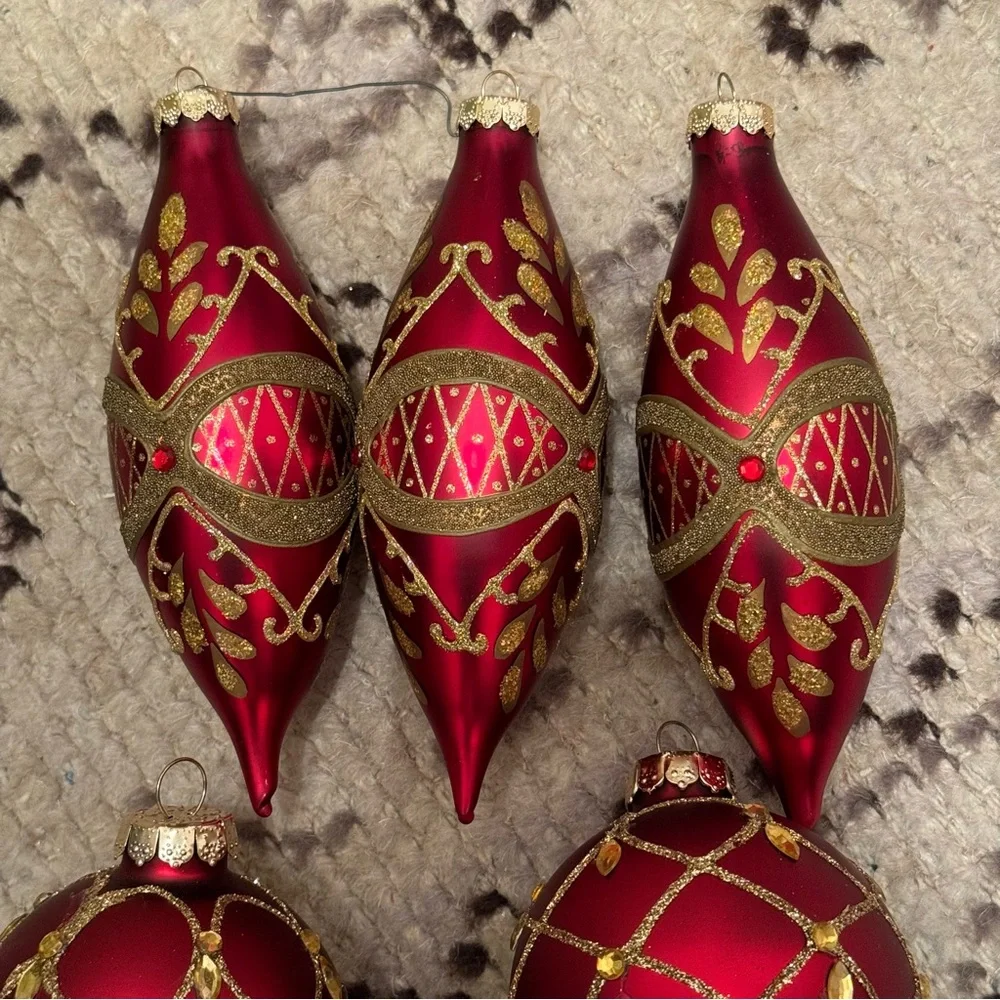 Vintage Lot 6 / Vintage RAUCH Red Gold Glitter Ornaments
